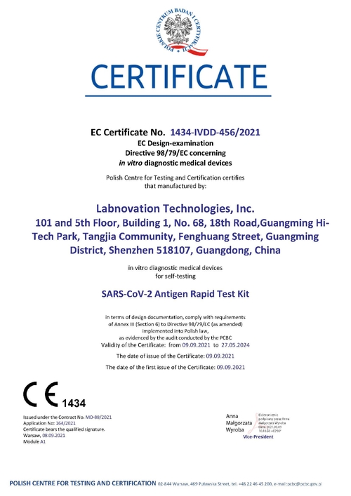 Labnovations SARS-CoV-2 Antgen schneller Test-Ausrüstungs-(für Selbst-Prüfung) Durchlauf, den das CER bescheinigte